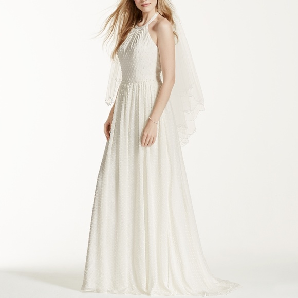 Galina Dresses & Skirts - Galina Dotted Chiffon A line Wedding Gown size 8